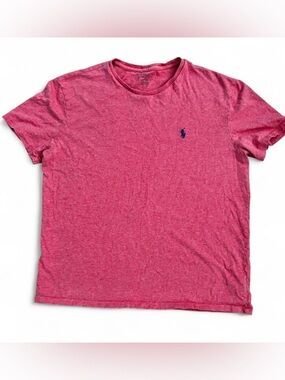 Polo Ralph Lauren Heather Red Crew Neck Soft Cotton T-shirt tee Navy Logo Sz M